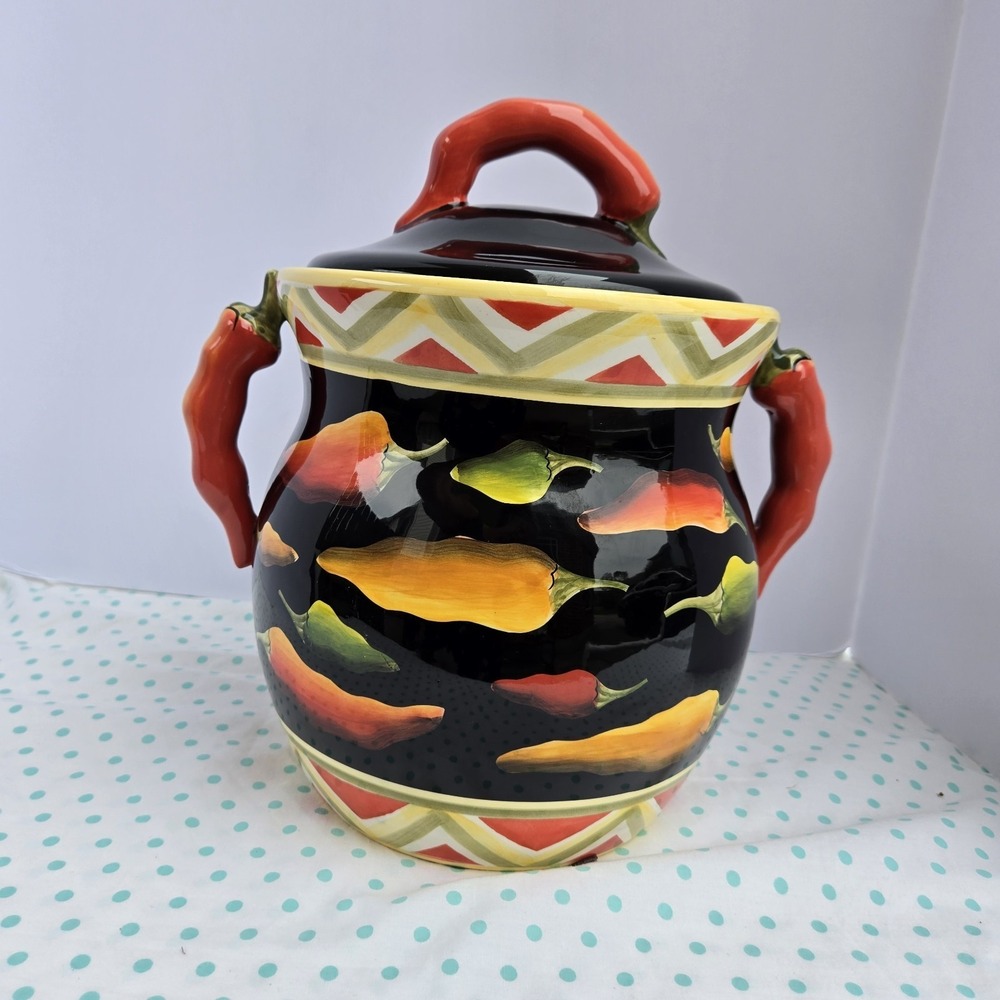 Clay Art Stonelite Caliente Cookie Jar Canister Chili Jalapeño Pepper 9 X 12